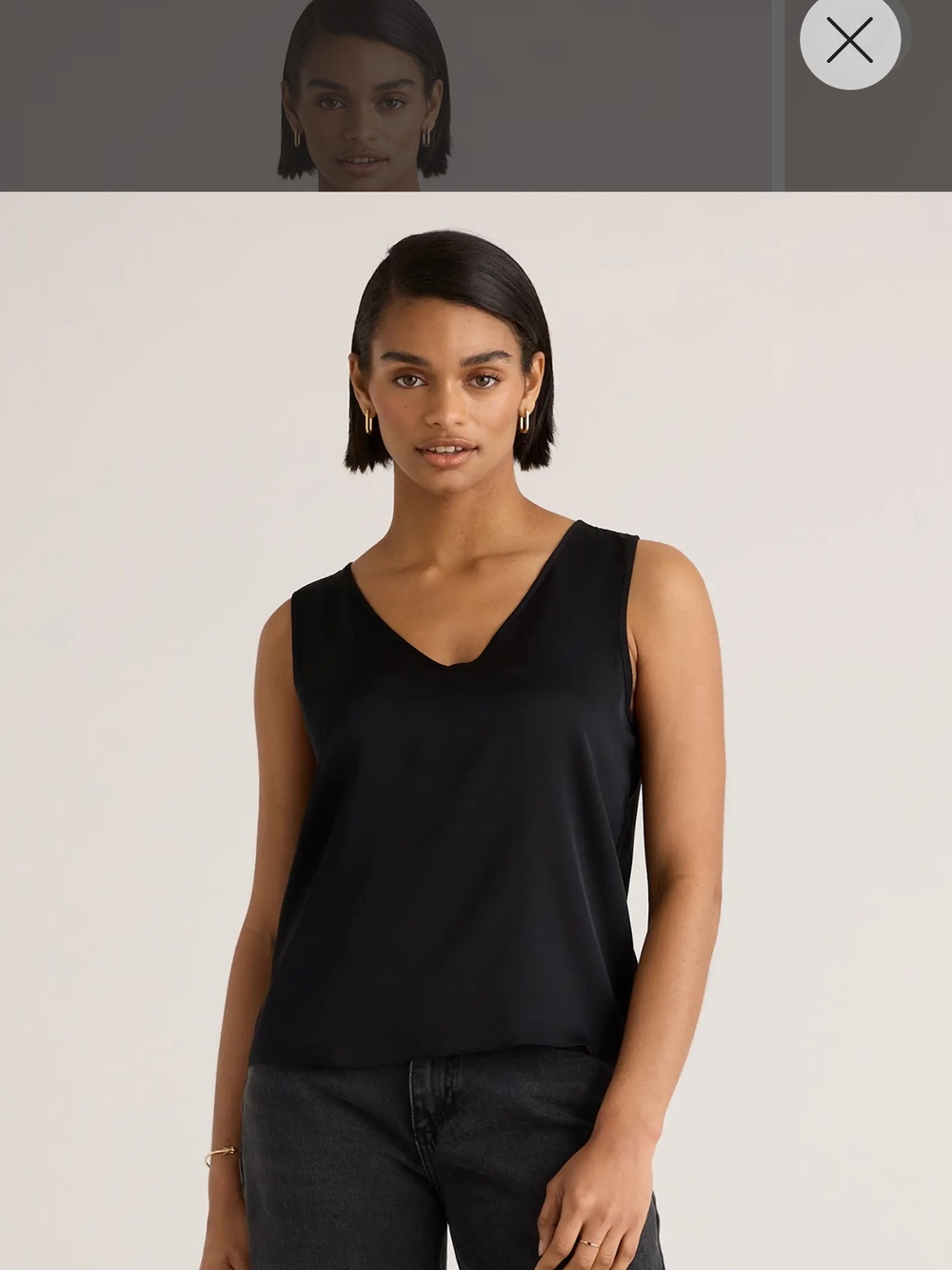 Quince Black Stretchable Silk V-Neck Sleeveless Top -
